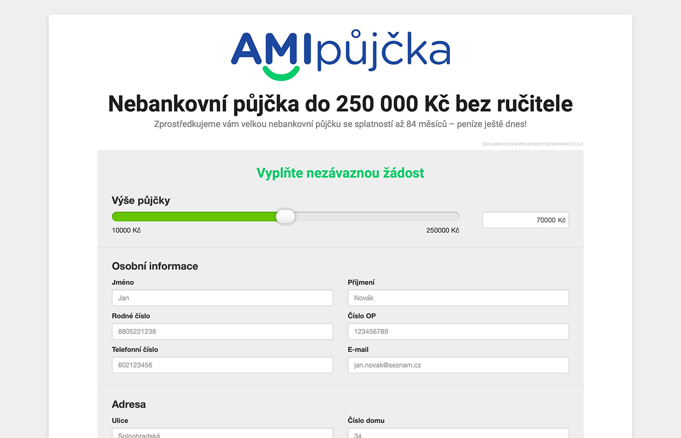 Webové stránky https://www.amipujcka.cz