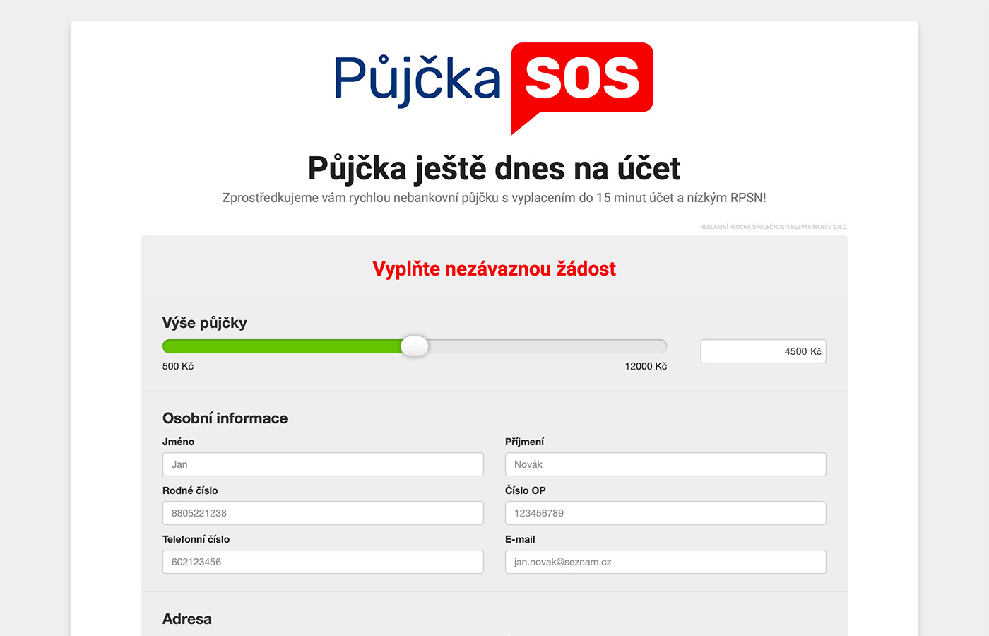 Webové stránky https://www.pujcka24.top